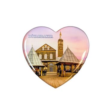 Myros - Diyarbakır Themed Epoxy Dome Heart Souvenir Fridge Magnet 65x60 mm