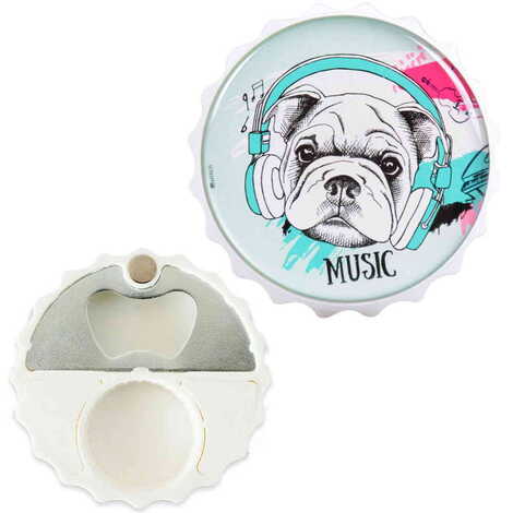 Dog Themed Round Cap Shaped Magnetic Bottle Opener 63x15 mm