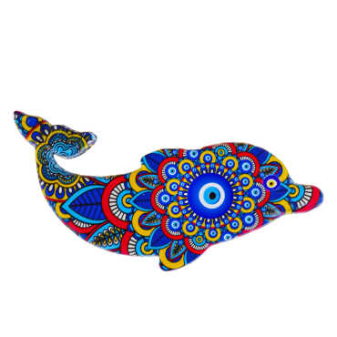 Dolphin Shaped Nazar Themed UV Printed Refrigerator Magnet 110x50 mm - Myros