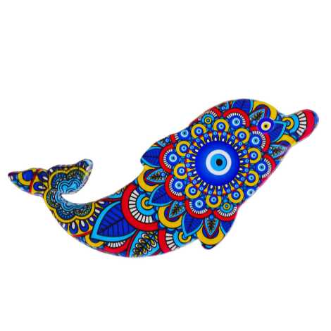 Dolphin Shaped Nazar Themed UV Printed Refrigerator Magnet 110x50 mm - 2
