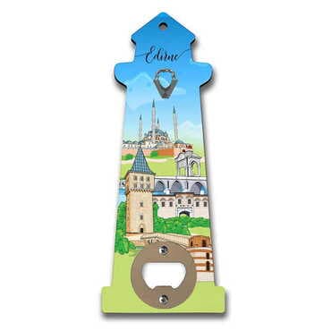 Toptan Edirne Temalı Myros Ahşap Deniz Feneri Açacak Magnet 188x77 mm