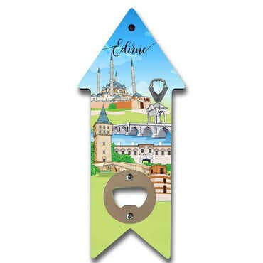 Toptan Edirne Temalı Myros Ahşap Ok Açacak Magnet 193x82 mm
