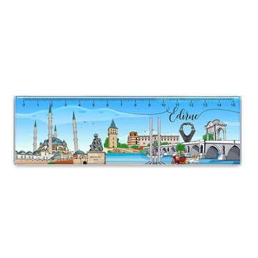 Edirne Themed Epoxy Dome Souvenir Magnetic Ruler Magnet 165x50 mm
