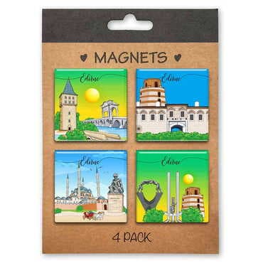 Toptan Edirne Temalı Myros Dörtlü Kartonetli Magnet Seti 40x40 mm