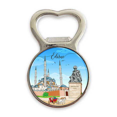 Toptan Edirne Temalı Myros Küçük Yuvarlak Açacak Magnet 38x60 mm