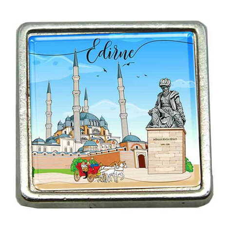 Toptan Edirne Temalı Myros Metal Kare Rozet 18x18 mm