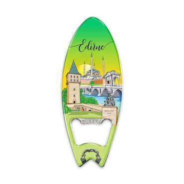 Edirne Themed Surf Board Shaped Metal Magnetic Bottle Opener 128x45 mm