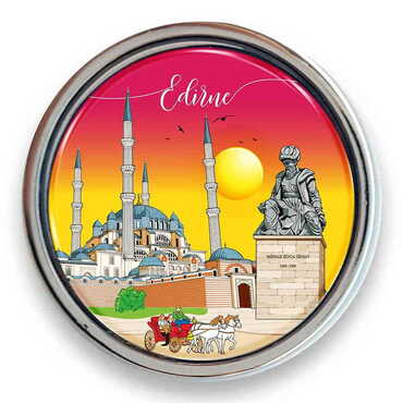 Myros - Toptan Edirne Temalı Myros Metal Yuvarlak Rozet 18 mm