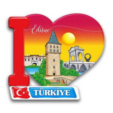 Edirne Themed UV Printed Heart Shaped Refrigerator Magnet 86x62 mm