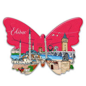 Toptan Edirne Temalı Uv Baskılı Kelebek Şekilli Magnet 80x58 mm - Myros