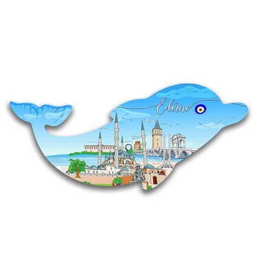 Edirne Themed Customised UV Printed Plastic Base Dolphin Shaped Fridge Magnet 110x50 mm