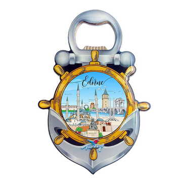 Myros - Edirne Themed Anchor Shaped Metal Magnetic Bottle Opener 105x72 mm