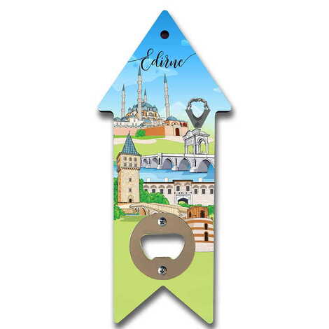 Edirne Themed Arrow Shaped Printed MDF Wooden Bottle Opener 193x82 mm