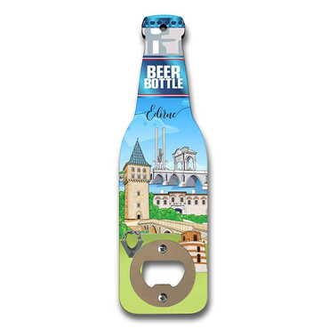 Myros - Edirne Themed Beer Bottle Shaped Printed MDF Wooden Bottle Opener 200x59 mm