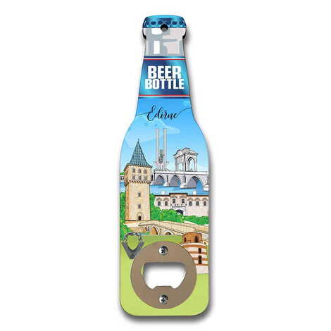 Edirne Themed Beer Bottle Shaped Printed MDF Wooden Bottle Opener 200x59 mm