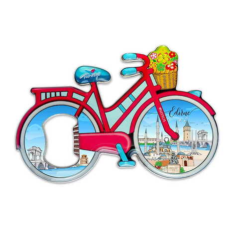 Edirne Themed Bicycle Shaped Metal Magnetic Bottle Opener 100x65 mm - 1