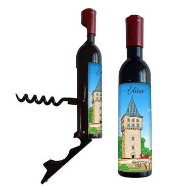 Myros - Edirne Themed Bottle Shaped Metal Wine Bottle Corkscrew Opener-Magnetic 115x25x25 mm