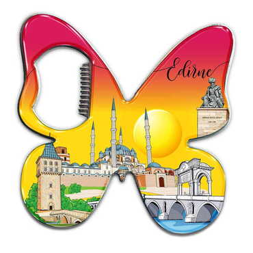 Myros - Edirne Themed Butterfly Shaped Metal Magnetic Bottle Opener 70x70 mm