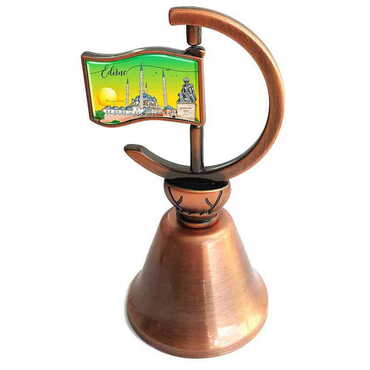 Edirne Themed Collectible Souvenir Double Face Metal Spinner Flag Bell - Bronze Color - Myros