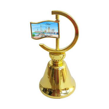 Myros - Edirne Themed Collectible Souvenir Double Face Metal Spinner Flag Bell - Golden Color