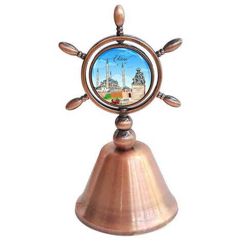 Edirne Themed Collectible Souvenir Double Face Metal Spinner Rudder Bell - Bronze Color