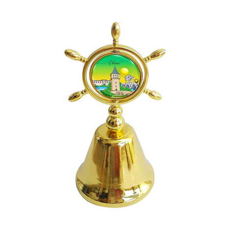 Edirne Themed Collectible Souvenir Double Face Metal Spinner Rudder Bell - Golden Color