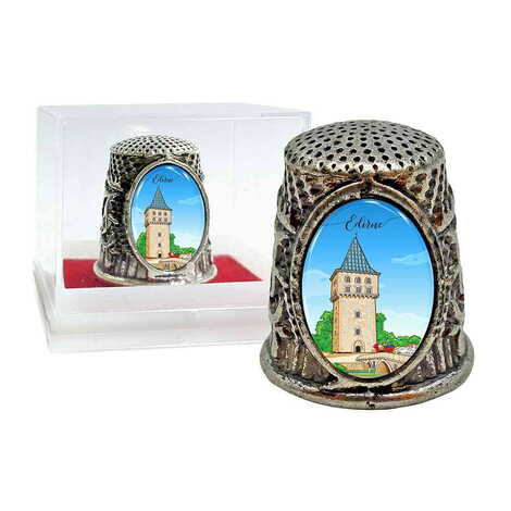 Edirne Themed Collectible Souvenir Thimble With Gift Box - Oval Shape 20x25 mm