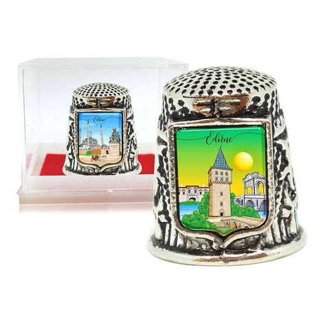Edirne Themed Collectible Souvenir Thimble With Gift Box - Shield Shape 20x25 mm - 1