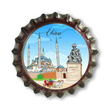 Edirne Themed Customised Epoxy Metal Bottle Cap Magnet 30x10 mm - Myros
