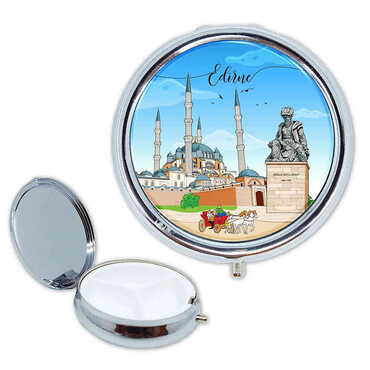 Myros - Edirne Themed Customised Epoxy Round Pill Box 50x15 mm