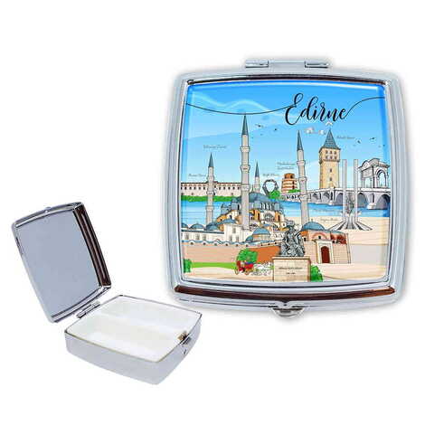 Edirne Themed Customised Epoxy Square Pill Box 54x58x18 mm