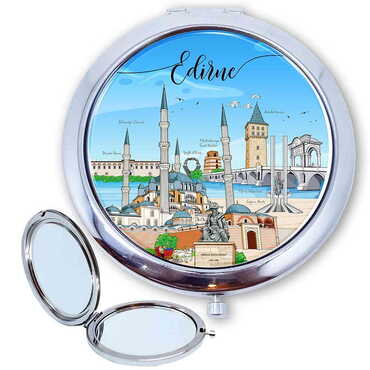 Myros - Edirne Themed Customised Metal Epoxy Travel Make Up Compact Mirror 70x11 mm