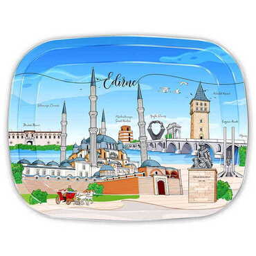 Myros - Edirne Themed Customised Printed Tin Serving Tray 305x235 mm