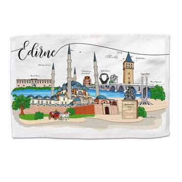 Myros - Edirne Themed Customised Serigraphy Printed Hand Towel 300x500 mm