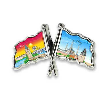 Myros - Edirne Themed Customised Souvenir Metal Double Flag Pin