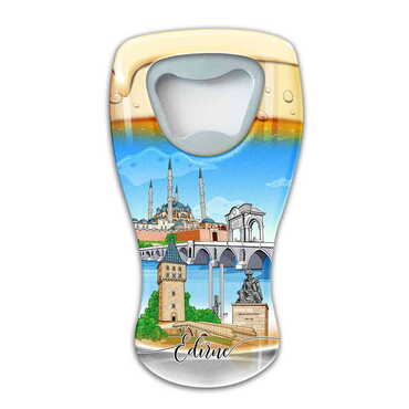 Myros - Edirne Themed Customised UV Printed Beer Glass Shape Plastic Base Bottle Opener 52x97 mm