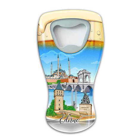 Edirne Themed Customised UV Printed Beer Glass Shape Plastic Base Bottle Opener 52x97 mm