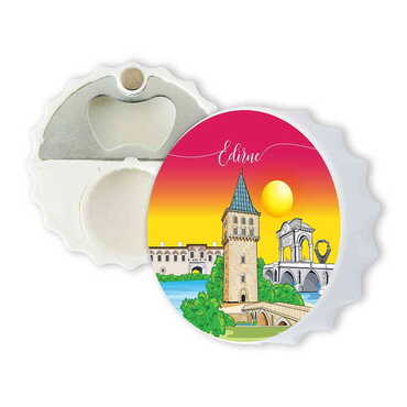 Myros - Edirne Themed Customised Uv Printed Bottle Cap Shaped Plastic Base Bottle Opener 63x15 mm