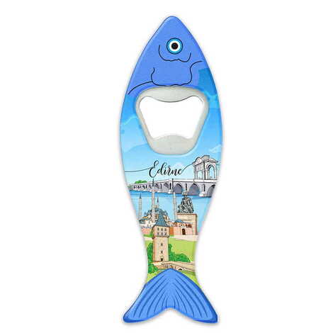 Edirne Themed Customised UV Printed Fish Shape Printed Plastic Base Bottle Opener 42x130 mm