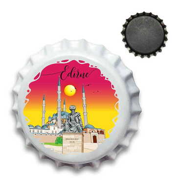 Myros - Edirne Themed Customised UV Printed Metal Crown Cap Shaped Fridge Magnet 30 mm