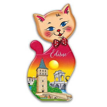 Edirne Themed Customised UV Printed Plastic Base Cat Shaped Fridge Magnet 43x87 mm - Thumbnail