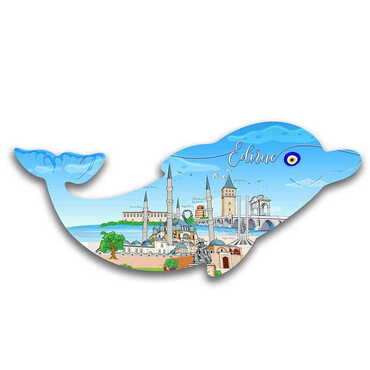 Edirne Themed Customised UV Printed Plastic Base Dolphin Shaped Fridge Magnet 110x50 mm - Thumbnail