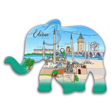 Myros - Edirne Themed Customised UV Printed Plastic Base Elephant Shaped Fridge Magnet 86x62 mm