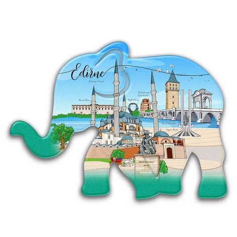 Edirne Themed Customised UV Printed Plastic Base Elephant Shaped Fridge Magnet 86x62 mm - 1