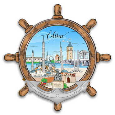 Myros - Edirne Themed Customised UV Printed Plastic Base Marin Rudder Shaped Fridge Magnet 82x82 mm