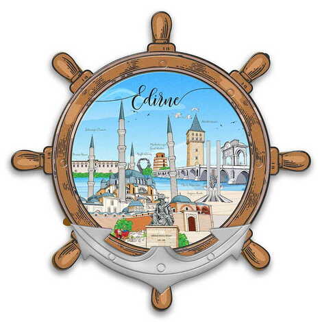 Edirne Themed Customised UV Printed Plastic Base Marin Rudder Shaped Fridge Magnet 82x82 mm - 1