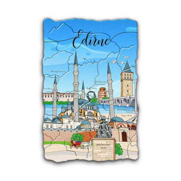 Myros - Edirne Themed Customised UV Printed Plastic Base Mosaic Pattern Rectangle Fridge Magnet 80x50 mm