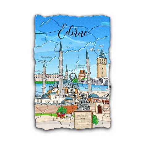 Edirne Themed Customised UV Printed Plastic Base Mosaic Pattern Rectangle Fridge Magnet 80x50 mm