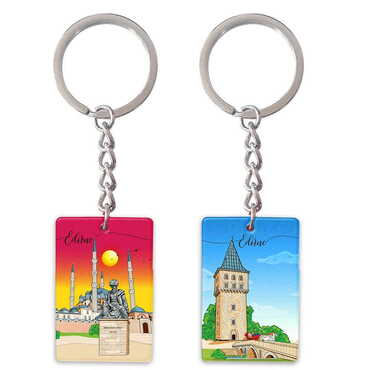 Edirne Themed Customised UV Printed Plastic Base Rectangle Keyring 31x106 mm - Myros