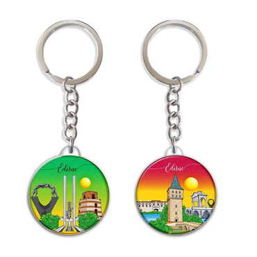 Myros - Edirne Themed Customised UV Printed Plastic Base Square Keyring 38x100 mm